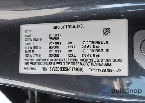 2022 Tesla Model 3 Long Range Dual Motor All-Wheel Drive from USA, damaged, VIN 5YJ3E1EB5NF173066